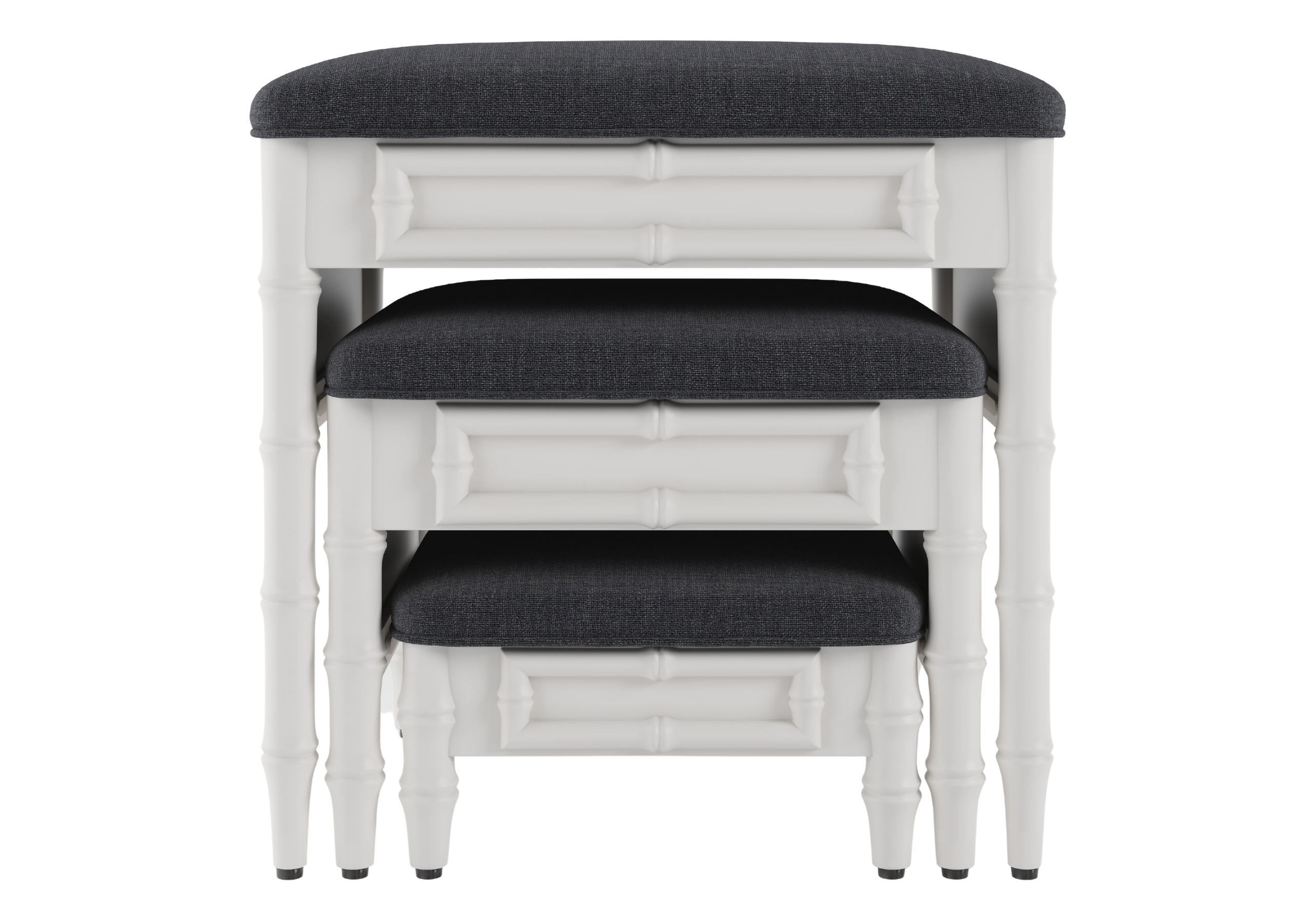 Fursatile Decor Ottoman Steps Chinoiserie Step Ottoman <br> Solid, PEWTER <br> White Lacquer
