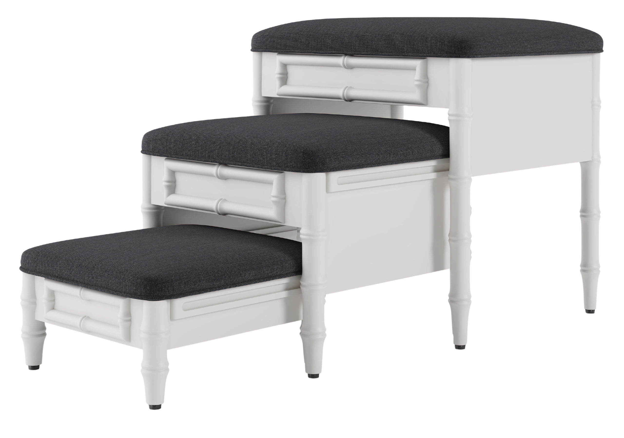 Fursatile Decor Ottoman Steps Chinoiserie Step Ottoman <br> Solid, PEWTER <br> White Lacquer