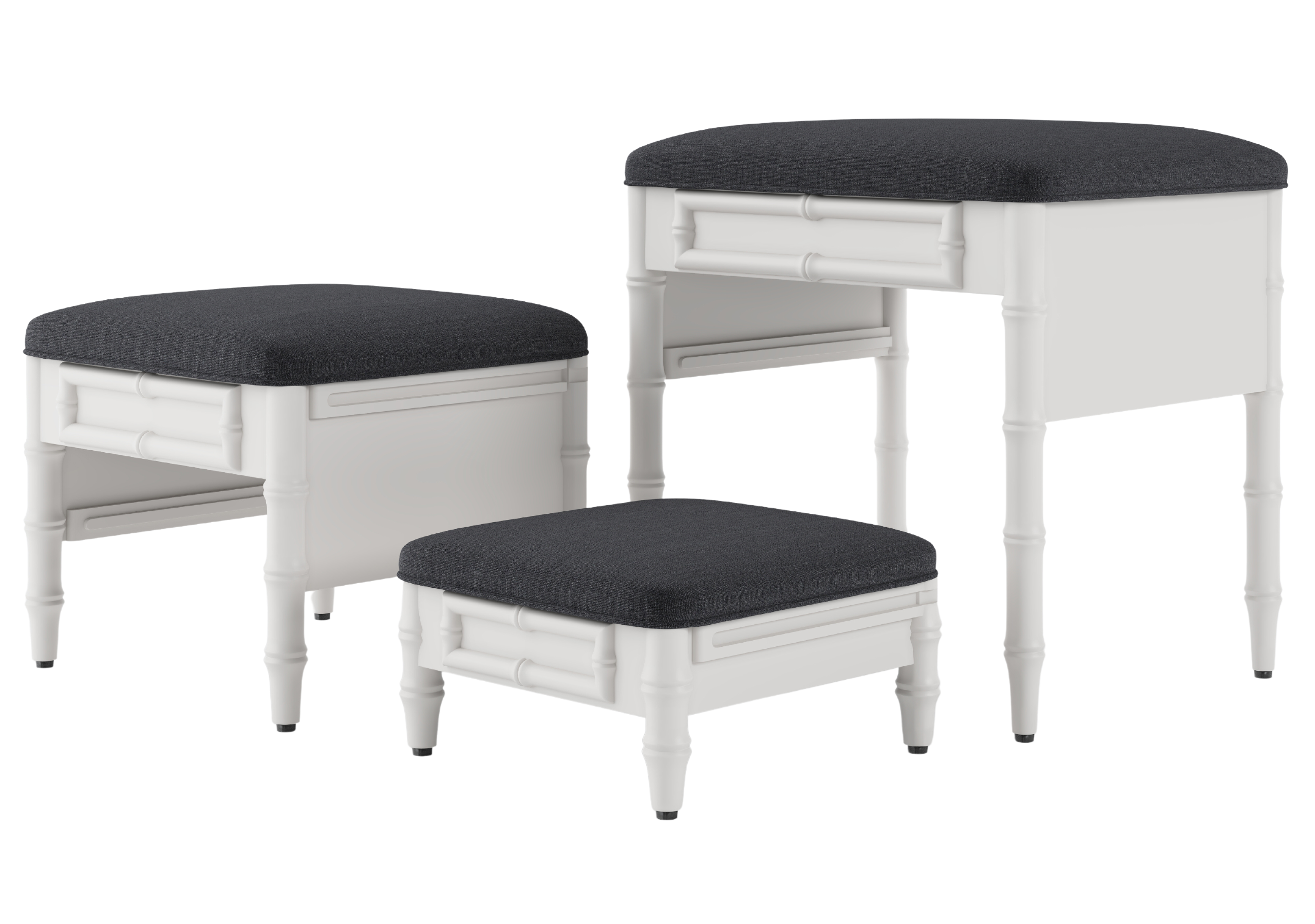 Fursatile Decor Ottoman Steps Chinoiserie Step Ottoman <br> Solid, PEWTER <br> White Lacquer