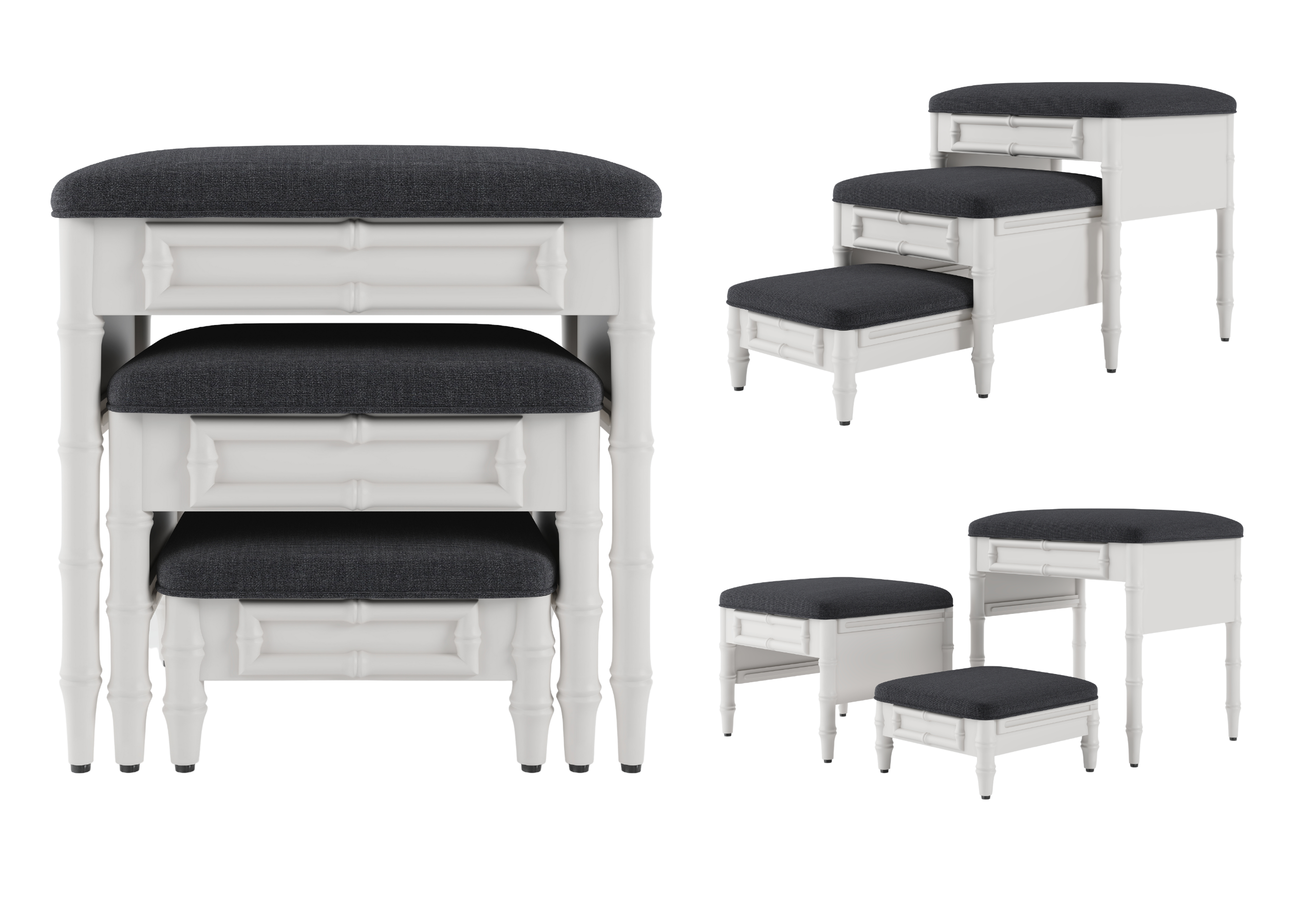 Fursatile Decor Ottoman Steps Chinoiserie Step Ottoman <br> Solid, PEWTER <br> White Lacquer