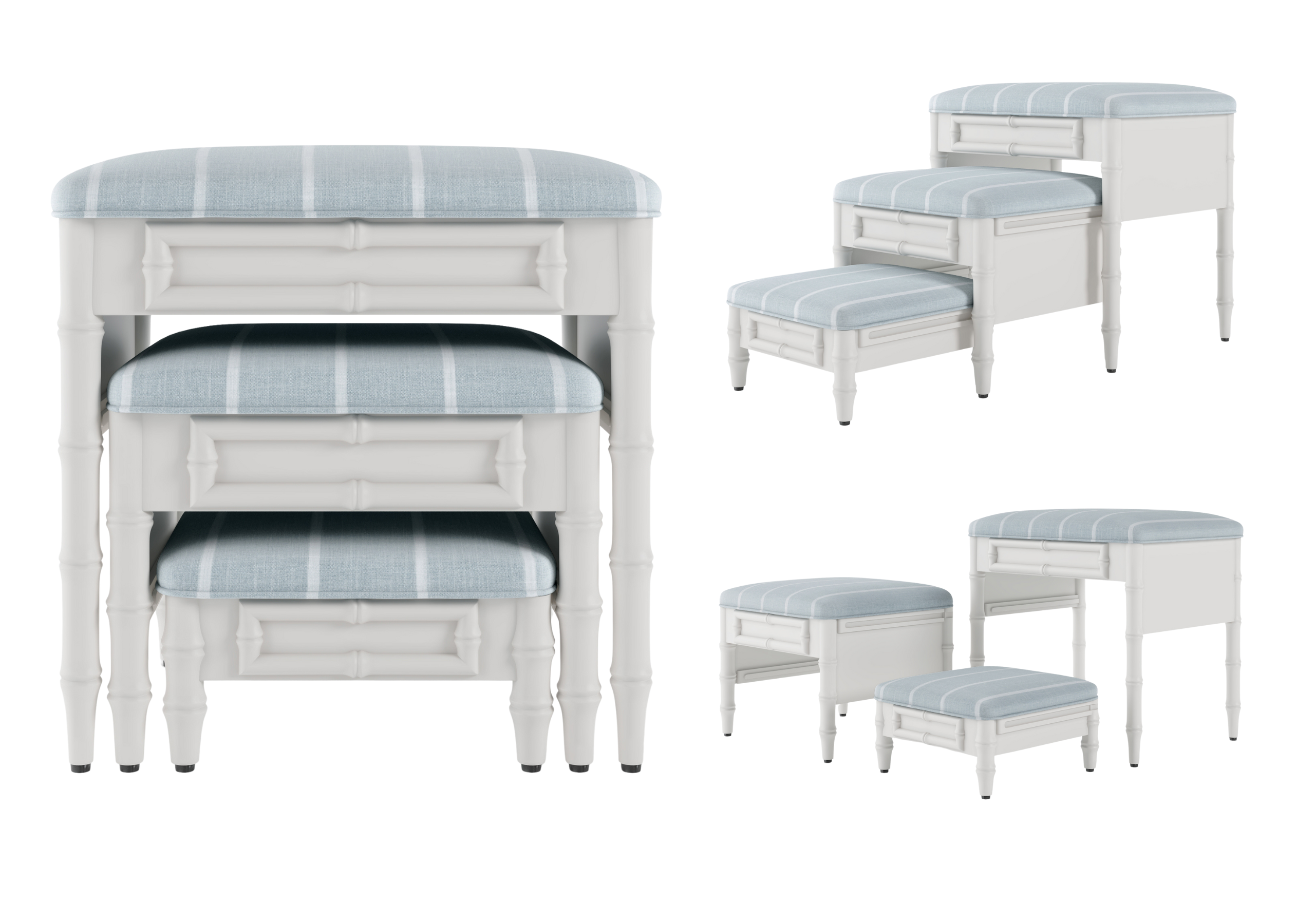 Fursatile Decor Pet Home Decor Chinoiserie Step Ottoman <br> Stripe, Mineral <br> White Lacquer