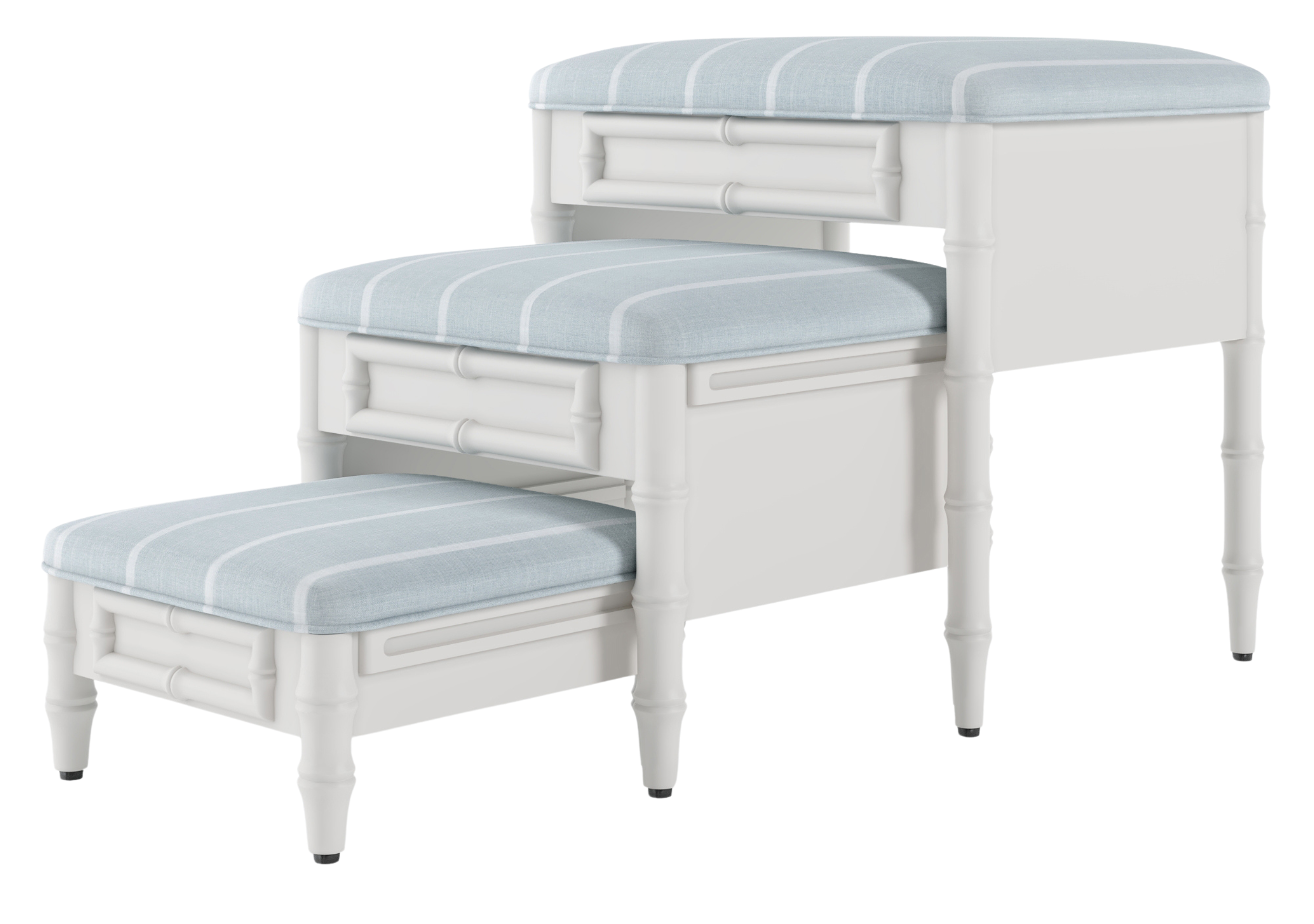 Fursatile Decor Pet Home Decor Chinoiserie Step Ottoman <br> Stripe, Mineral <br> White Lacquer