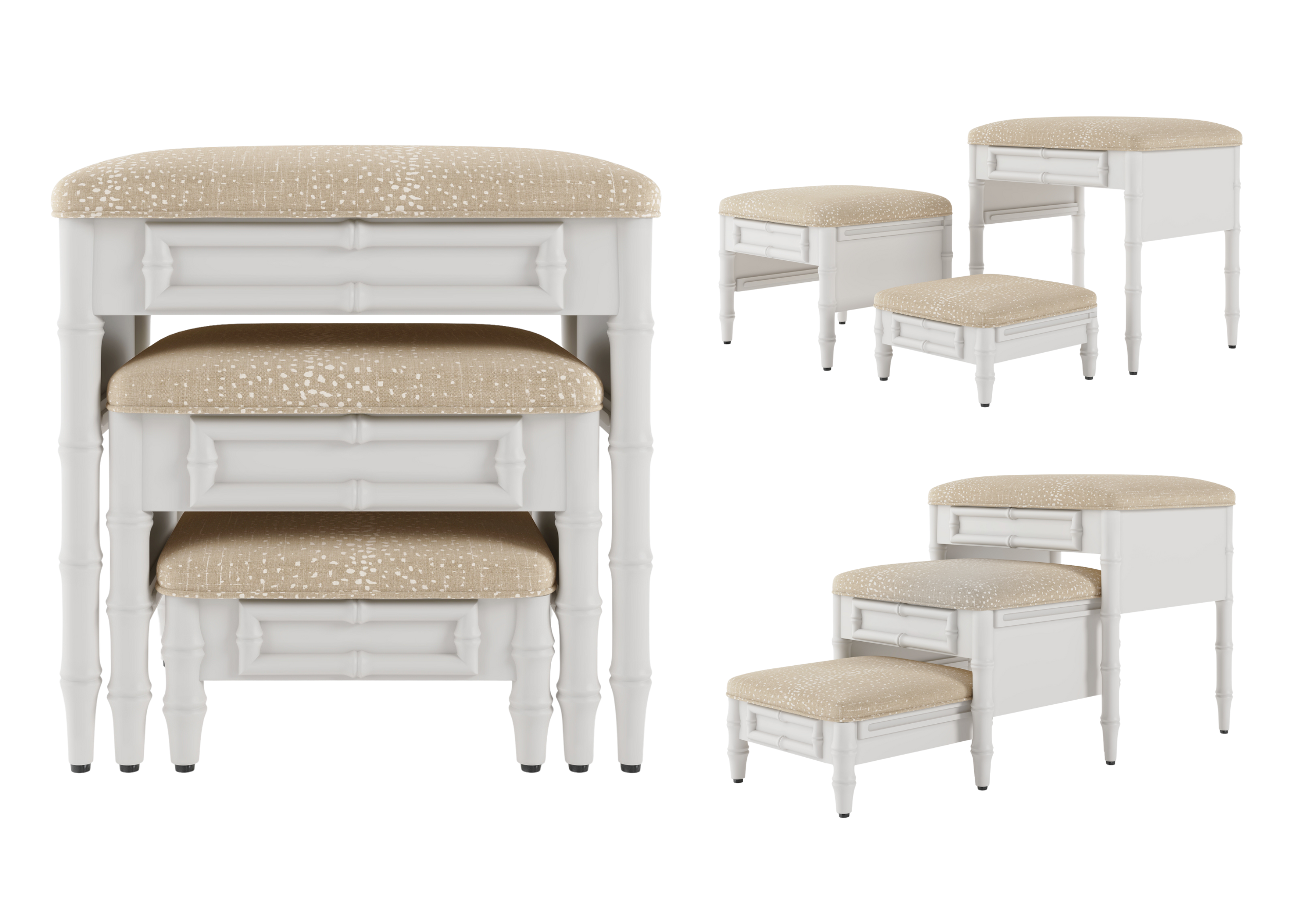 Fursatile Decor Pet Home Decor Chinoiserie Step Ottoman <br> Antelope, Sand <br>  White Lacquer