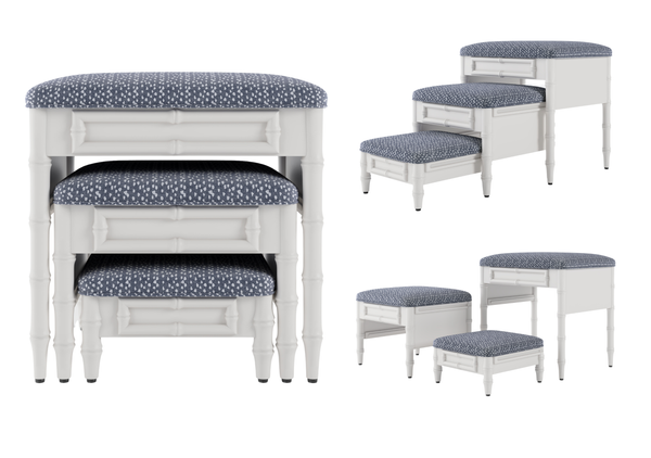 Fursatile Decor Pet Home Decor Chinoiserie Step Ottoman <br> Mist, Denim <br>  White Lacquer