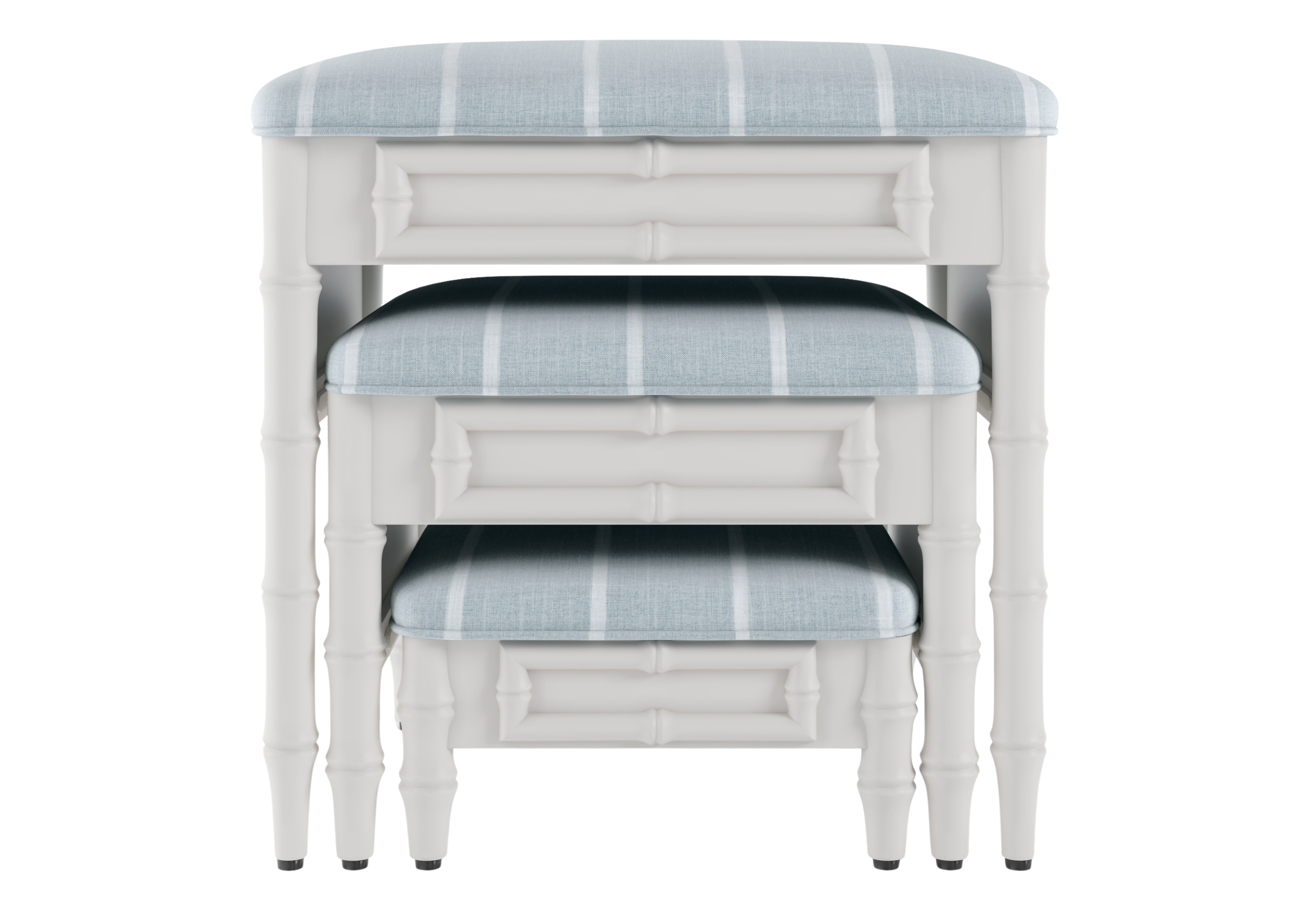 Fursatile Decor Pet Home Decor Chinoiserie Step Ottoman <br> Stripe, Mineral <br>  White Lacquer