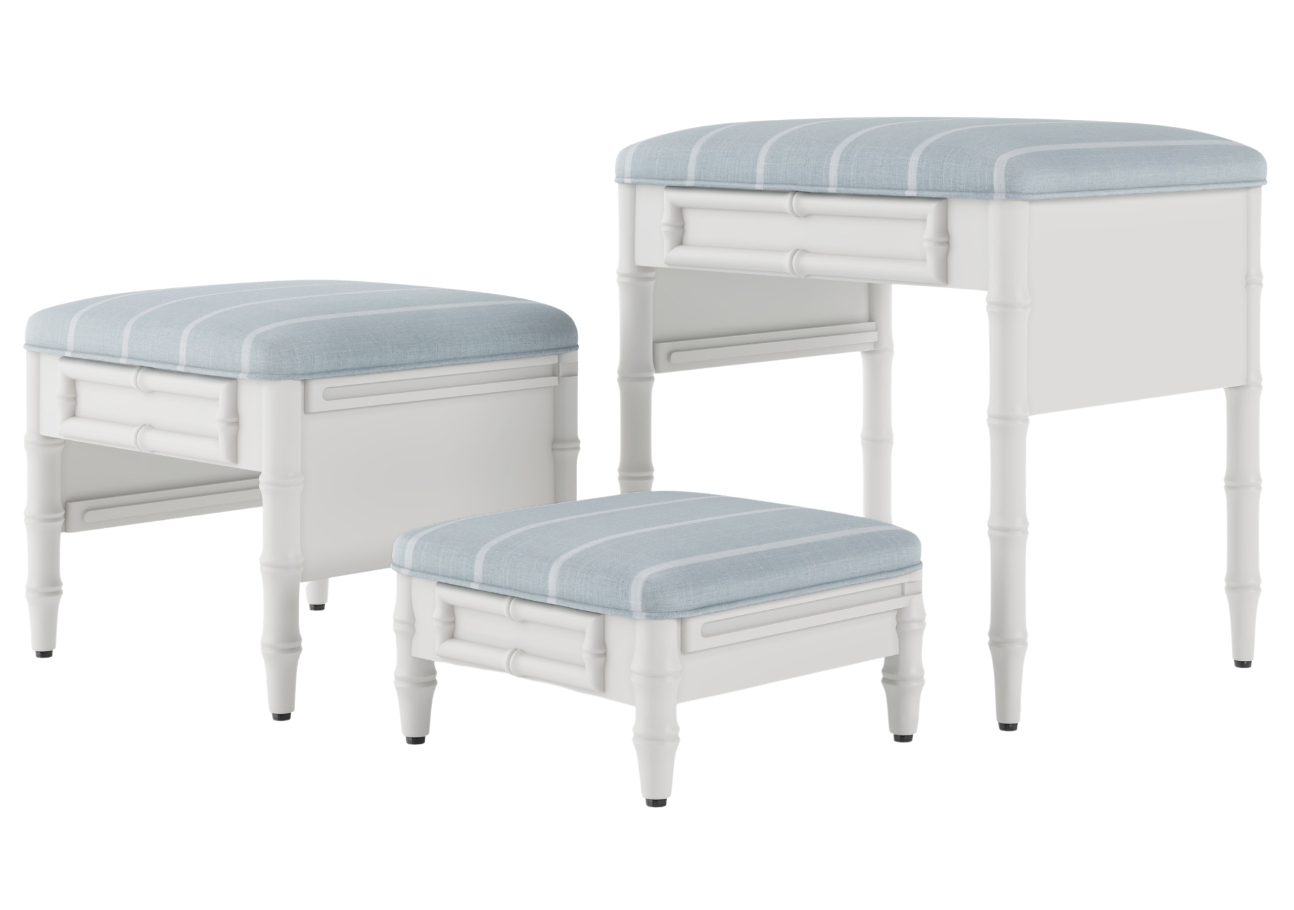 Fursatile Decor Pet Home Decor Chinoiserie Step Ottoman <br> Stripe, Mineral <br>  White Lacquer