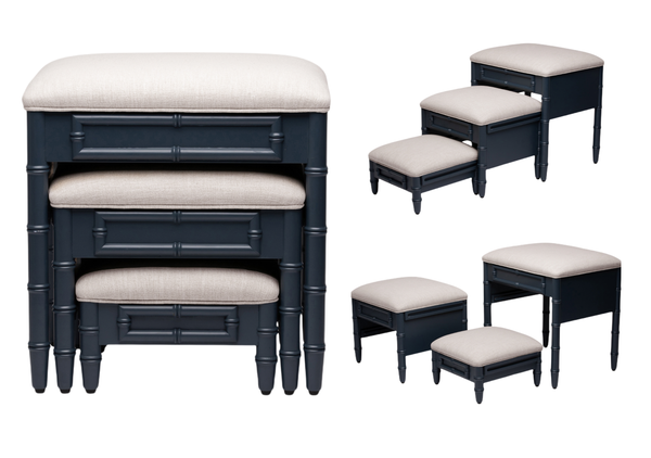 Fursatile-pets Bamboo Inspired Step Ottoman [Ivory + Penny Navy]