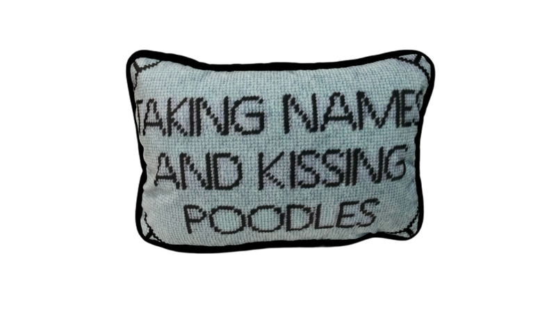 Fursatile Throw Pillows LIGHT BLUE TAKING NAMES & KISSING POODLES [BLUE & PINK]