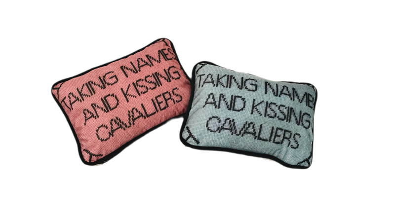 Fursatile Throw Pillows TAKING NAMES & KISSING CAVALIERS [POWDER BLUE]