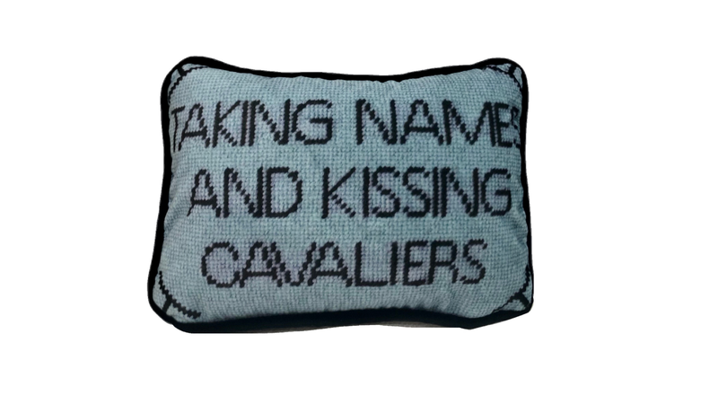 Fursatile Throw Pillows TAKING NAMES & KISSING CAVALIERS [POWDER BLUE]