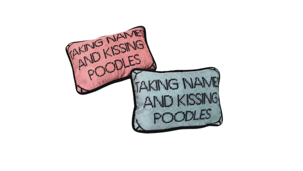 Fursatile Throw Pillows TAKING NAMES & KISSING POODLES [BLUE & PINK]
